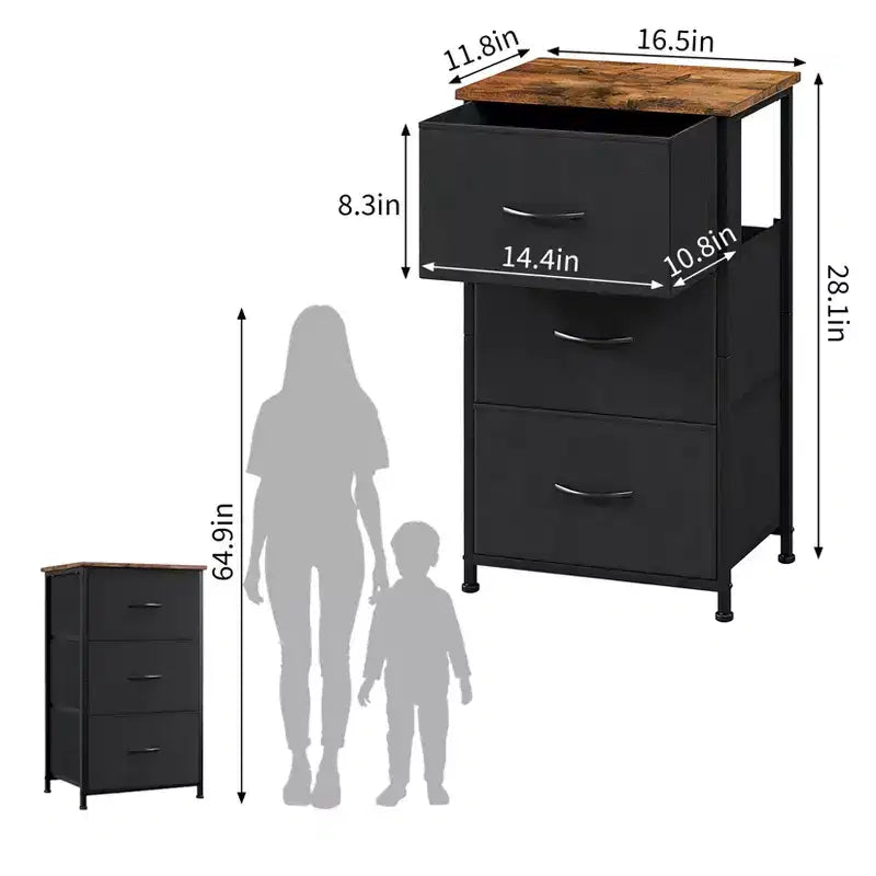 Comò elegante a 3 cassetti con cassetti in tessuto rimovibili, contenitore multifunzione per soggiorno, camera da letto, corridoio, armadio, ingresso