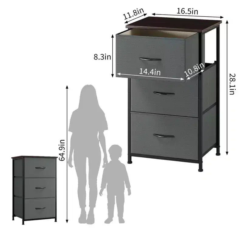Comò elegante a 3 cassetti con cassetti in tessuto rimovibili, contenitore multifunzione per soggiorno, camera da letto, corridoio, armadio, ingresso