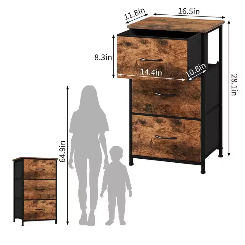 Comò elegante a 3 cassetti con cassetti in tessuto rimovibili, contenitore multifunzione per soggiorno, camera da letto, corridoio, armadio, ingresso