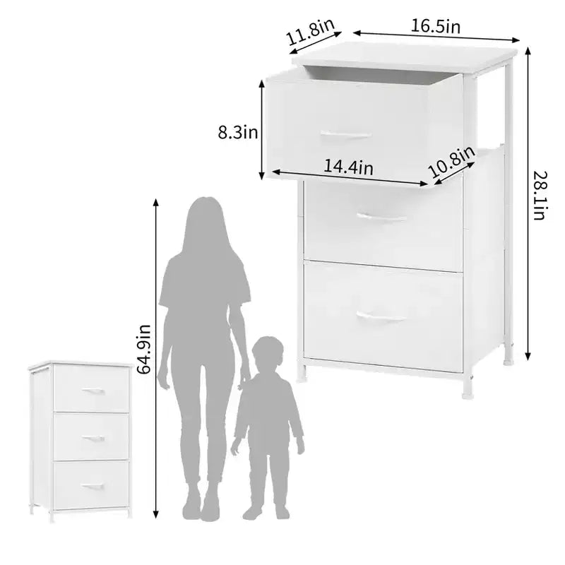 Comò elegante a 3 cassetti con cassetti in tessuto rimovibili, contenitore multifunzione per soggiorno, camera da letto, corridoio, armadio, ingresso