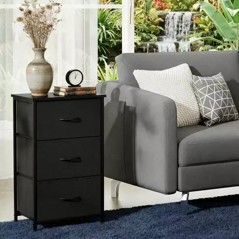 Comò elegante a 3 cassetti con cassetti in tessuto rimovibili, contenitore multifunzione per soggiorno, camera da letto, corridoio, armadio, ingresso