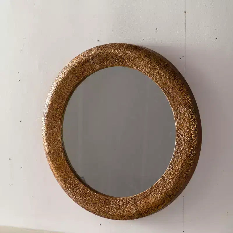 Specchio da Parete Rotondo di Lusso da 31 Pollici con Cornice in Ferro Battuto, Specchio Accento Rustico per Soggiorno, Ingresso o Corridoio-Panipeachy