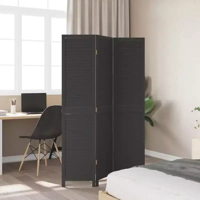 vidaXL Divisorio per Stanza 4 Pannelli Nero in Legno Massello di Paulownia