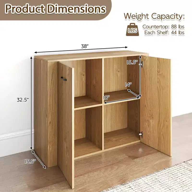 Costway Mobile Contenitore a Terra Credenza con Doppie Ante Mobile Buffet da Cucina in Legno