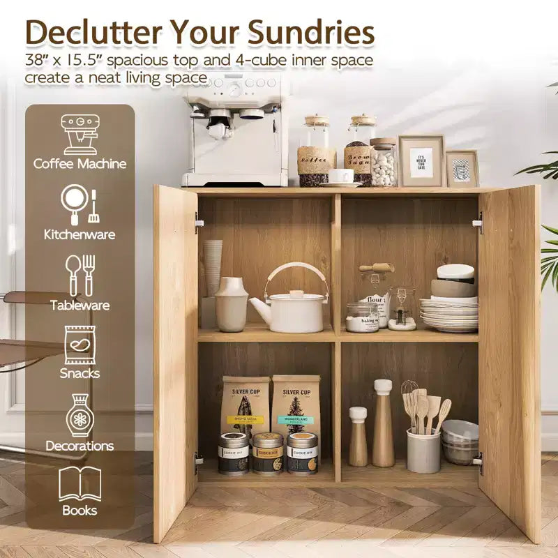 Costway Mobile Contenitore a Terra Credenza con Doppie Ante Mobile Buffet da Cucina in Legno