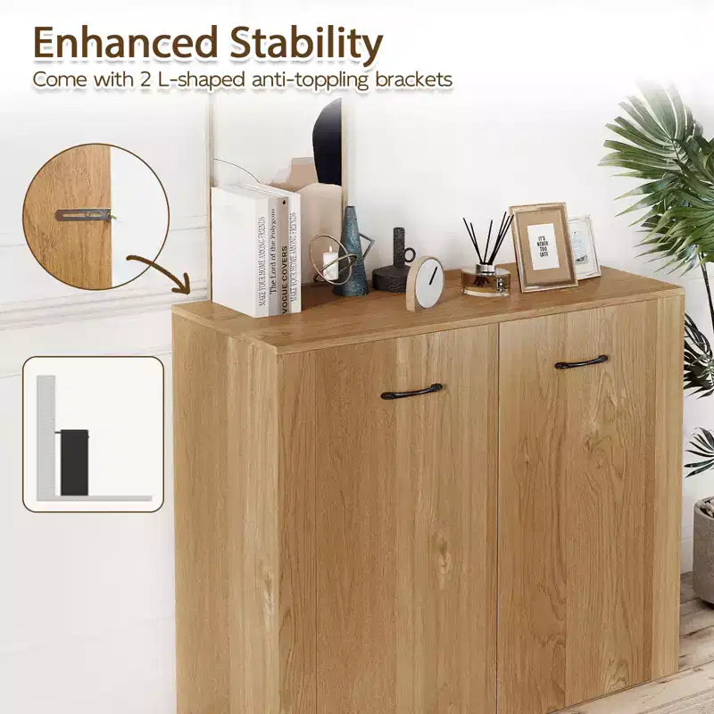 Costway Mobile Contenitore a Terra Credenza con Doppie Ante Mobile Buffet da Cucina in Legno
