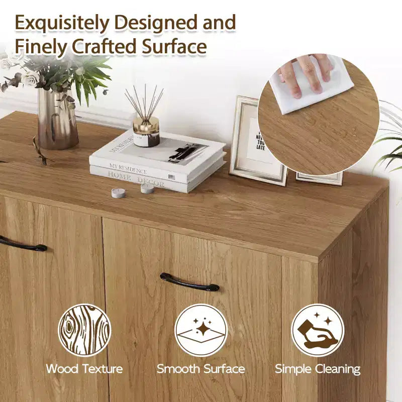 Costway Mobile Contenitore a Terra Credenza con Doppie Ante Mobile Buffet da Cucina in Legno