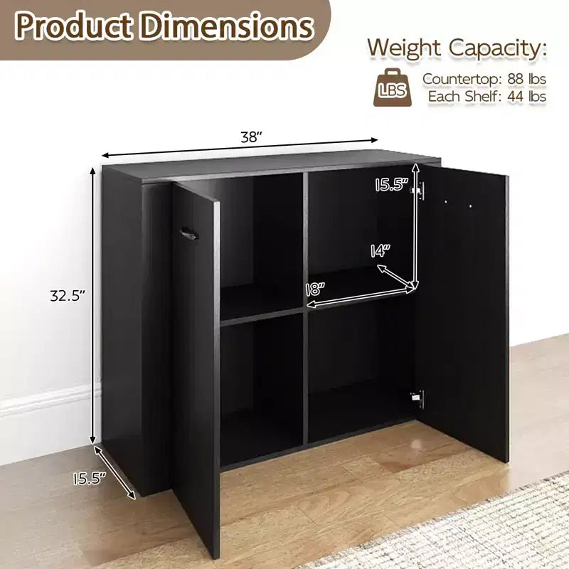 Costway Mobile Contenitore a Terra Credenza con Doppie Ante Mobile Buffet da Cucina in Legno