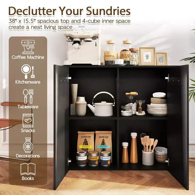 Costway Mobile Contenitore a Terra Credenza con Doppie Ante Mobile Buffet da Cucina in Legno