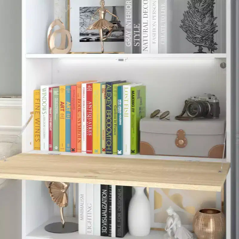 Libreria e Scaffale da Esposizione a Muro Famapy con Scrivania a Ribalta Nascosta e Illuminazione a LED