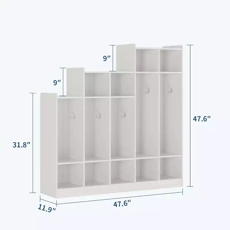 Guardaroba scolastico a 5 sezioni con 9 scomparti, Organizer portaoggetti per asilo nido con 10 ganci per casa, scuola, nido, scuola materna