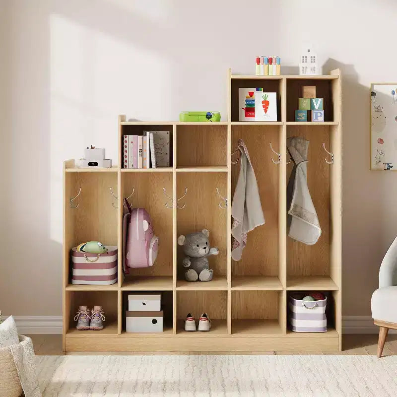 Guardaroba scolastico a 5 sezioni con 9 scomparti, Organizer portaoggetti per asilo nido con 10 ganci per casa, scuola, nido, scuola materna