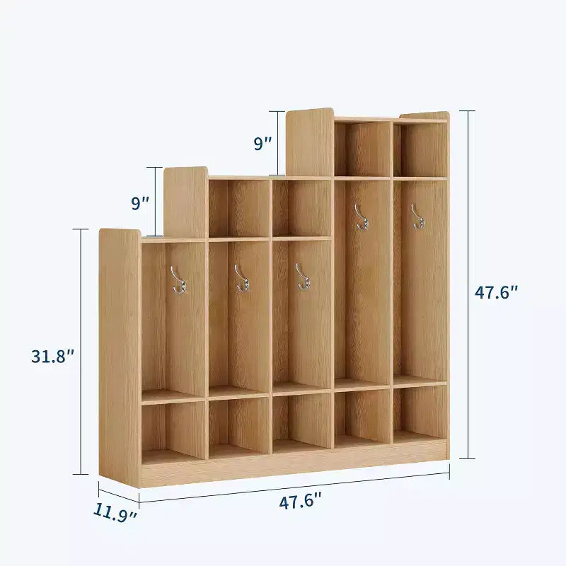 Guardaroba scolastico a 5 sezioni con 9 scomparti, Organizer portaoggetti per asilo nido con 10 ganci per casa, scuola, nido, scuola materna