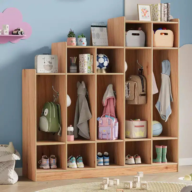 Guardaroba scolastico a 5 sezioni con 9 scomparti, Organizer portaoggetti per asilo nido con 10 ganci per casa, scuola, nido, scuola materna