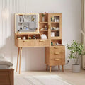 Modern Makeup Vanity Desk with 24-inch Mirror and 5 Drawers, Fluted Dressing Table with Storage Shelf for Women & Girls