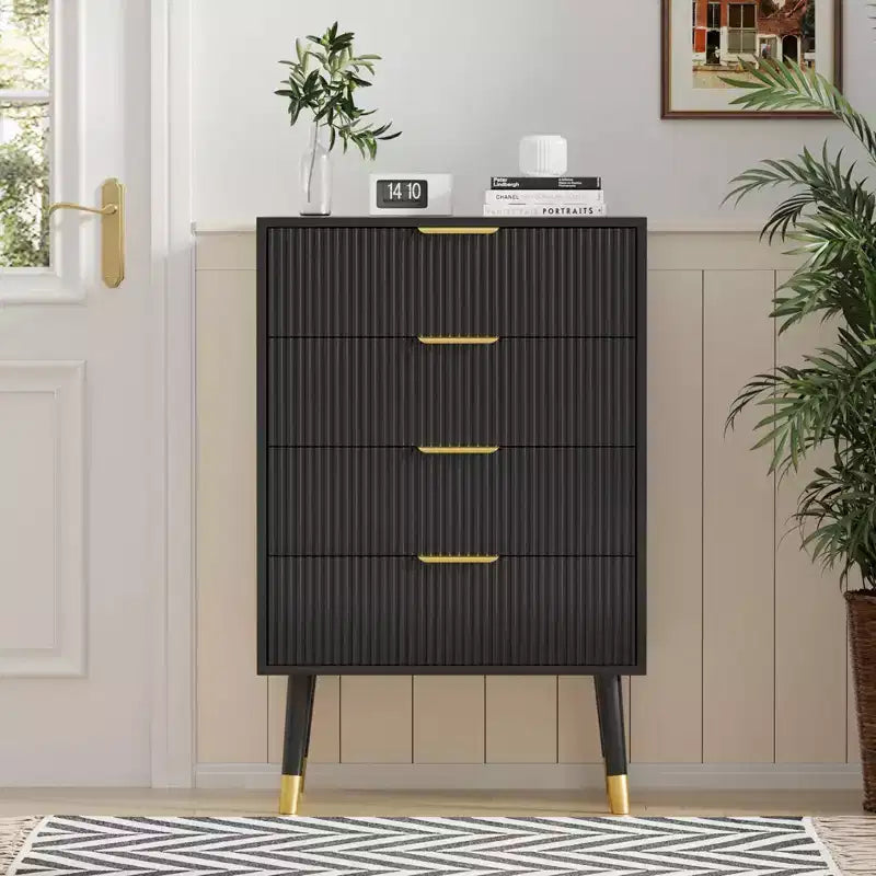 Dresser for Bedroom, 4-Drawer Modern Fluted Storage Dresser, Small Closet Chest Organizer Nightstand