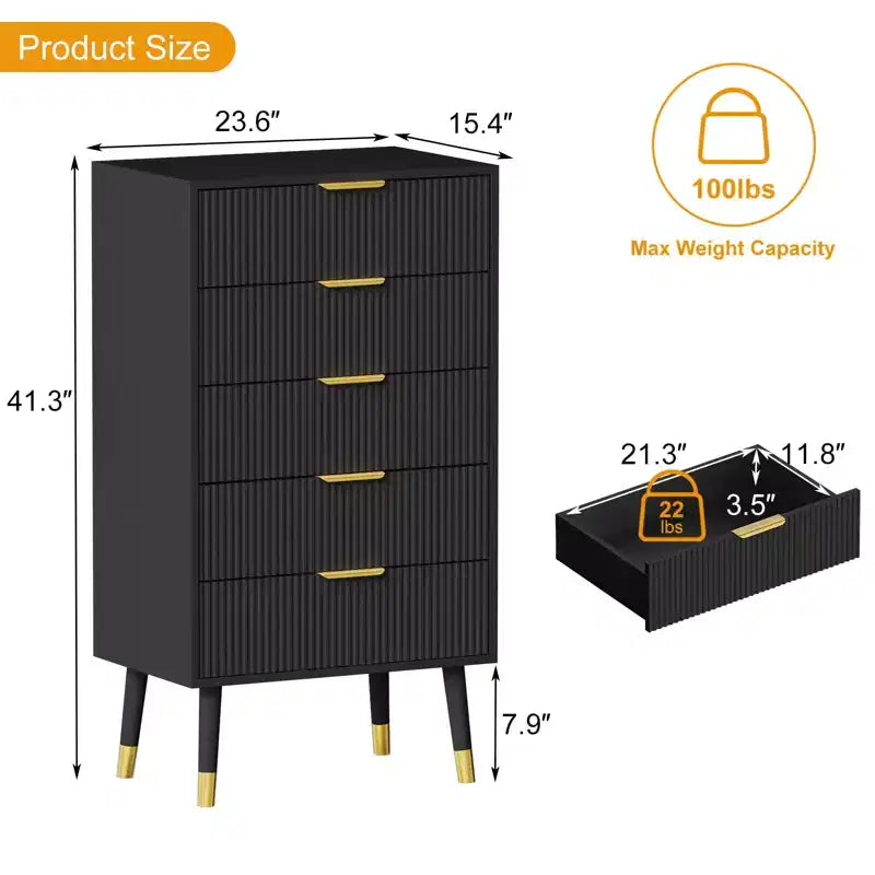 Comò per camera da letto, cassettiera moderna a 4 cassetti con scanalature, piccola cassettiera organizer da armadio comodino