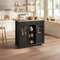 Kitchen Island, Mobile Modern Rolling Kitchen Island with Drop Leaf, Black Storage Cart with Cabinet & Drawer