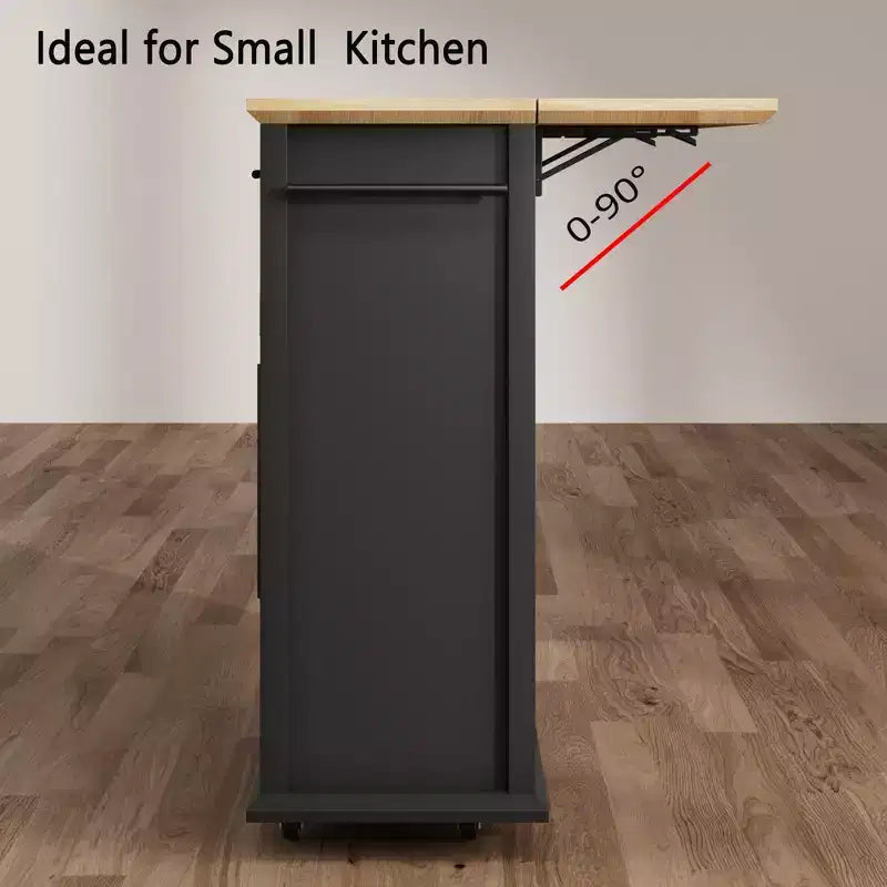 Isola da Cucina, Isola Mobile Moderna su Ruote con Ante a Scomparsa, Carrello Nero con Armadietto e Cassetto