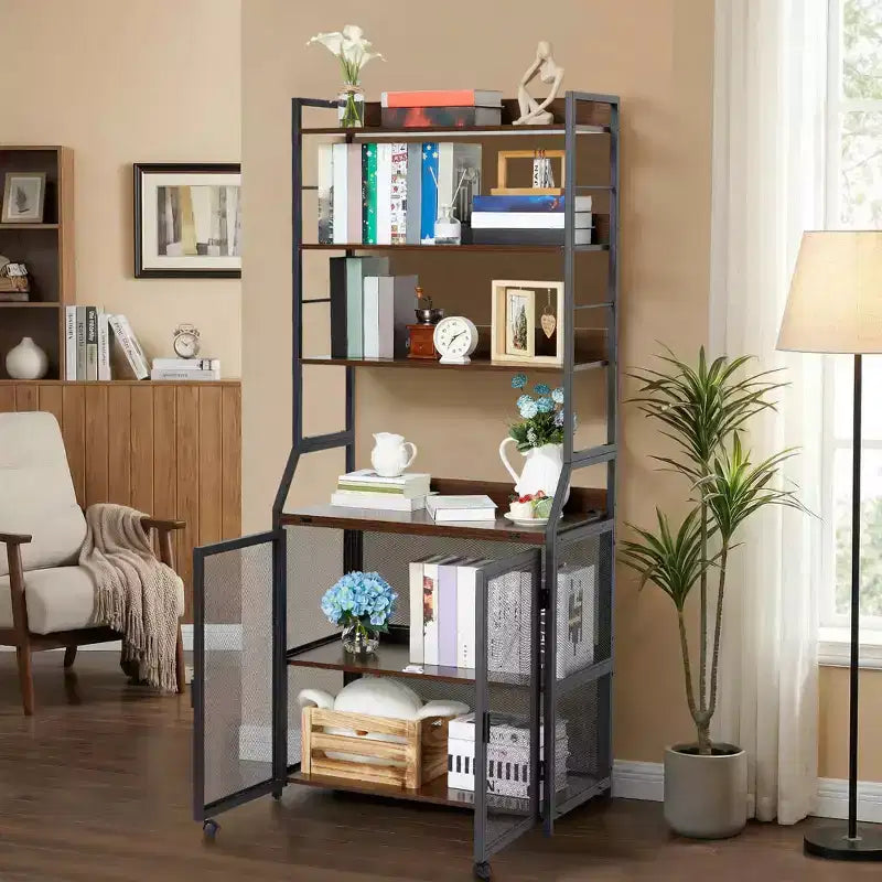 Scrivania Libreria 2 in 1, Scrivania per Computer con Struttura in Metallo e Pannelli in Truciolato con Ripiani Portaoggetti, Tavolo da Studio per Ufficio Casa Salvaspazio, Robusta Scrivania per Scrittura