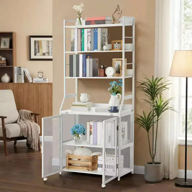Scrivania Libreria 2 in 1, Scrivania per Computer con Struttura in Metallo e Pannelli in Truciolato con Ripiani Portaoggetti, Tavolo da Studio per Ufficio Casa Salvaspazio, Robusta Scrivania per Scrittura