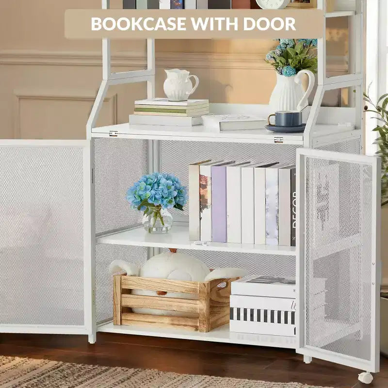Scrivania Libreria 2 in 1, Scrivania per Computer con Struttura in Metallo e Pannelli in Truciolato con Ripiani Portaoggetti, Tavolo da Studio per Ufficio Casa Salvaspazio, Robusta Scrivania per Scrittura