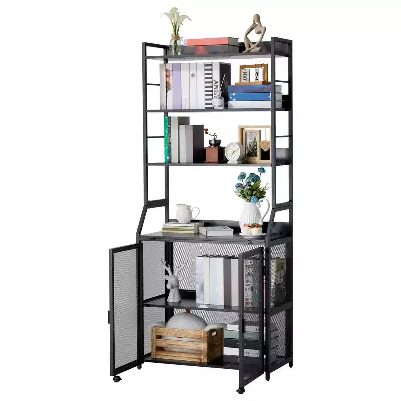 Scrivania Libreria 2 in 1, Scrivania per Computer con Struttura in Metallo e Pannelli in Truciolato con Ripiani Portaoggetti, Tavolo da Studio per Ufficio Casa Salvaspazio, Robusta Scrivania per Scrittura