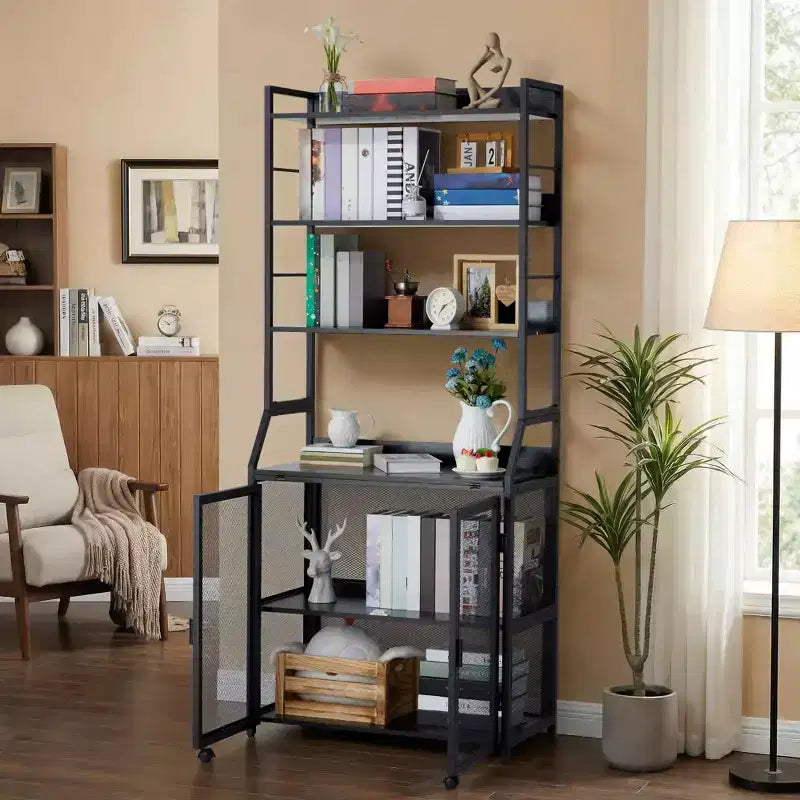 Scrivania Libreria 2 in 1, Scrivania per Computer con Struttura in Metallo e Pannelli in Truciolato con Ripiani Portaoggetti, Tavolo da Studio per Ufficio Casa Salvaspazio, Robusta Scrivania per Scrittura