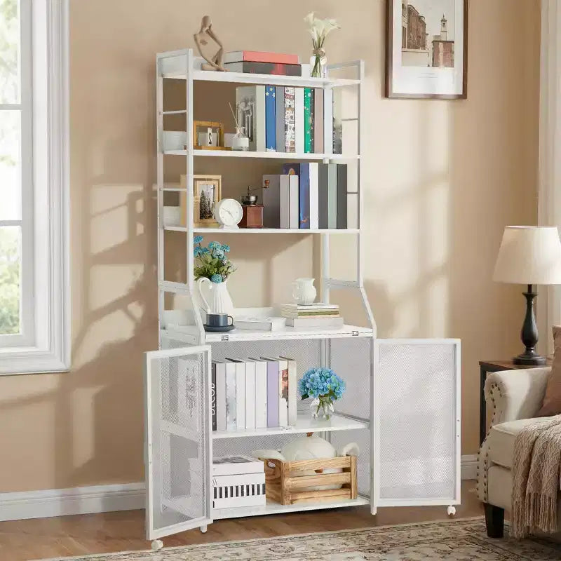 Scrivania Libreria 2 in 1, Scrivania per Computer con Struttura in Metallo e Pannelli in Truciolato con Ripiani Portaoggetti, Tavolo da Studio per Ufficio Casa Salvaspazio, Robusta Scrivania per Scrittura