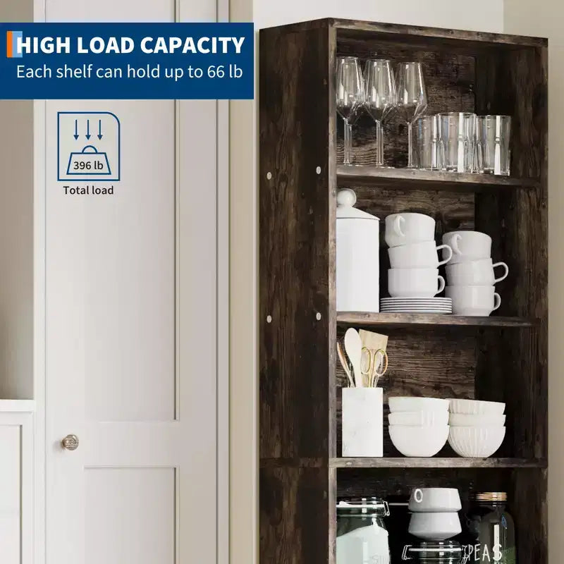 Libreria industriale a 6 ripiani, scaffale alto 161,5 cm in legno rustico con capacità di 113 kg, ripiani autoportanti per esporre oggetti per la casa e l'ufficio