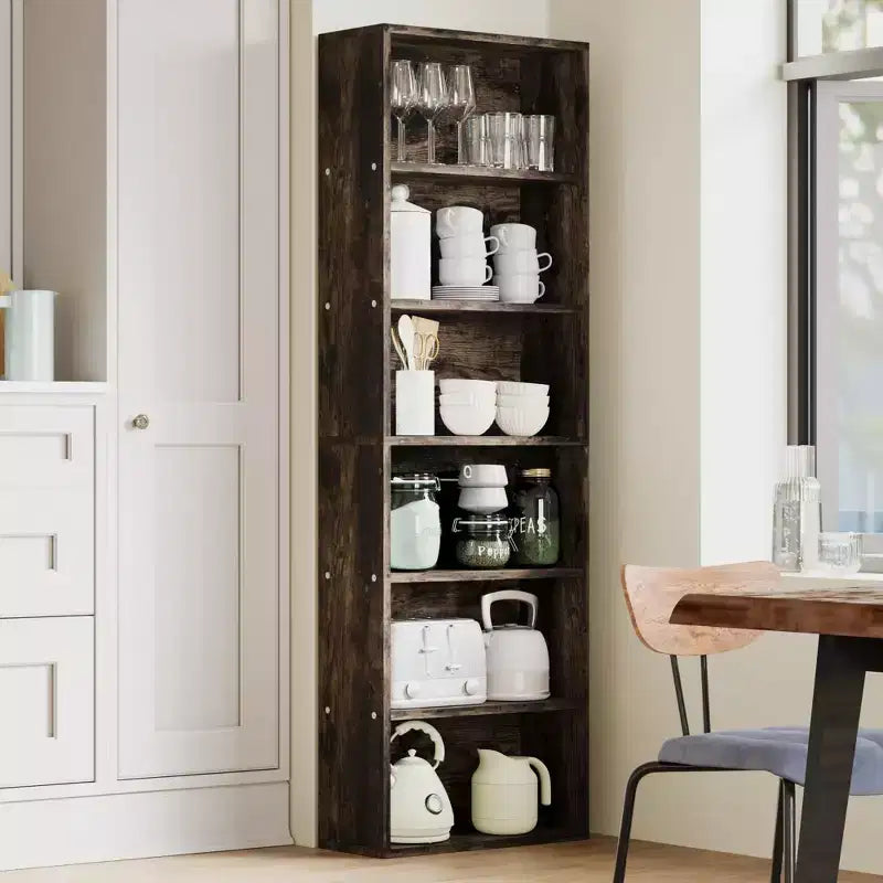 Libreria industriale a 6 ripiani, scaffale alto 161,5 cm in legno rustico con capacità di 113 kg, ripiani autoportanti per esporre oggetti per la casa e l'ufficio