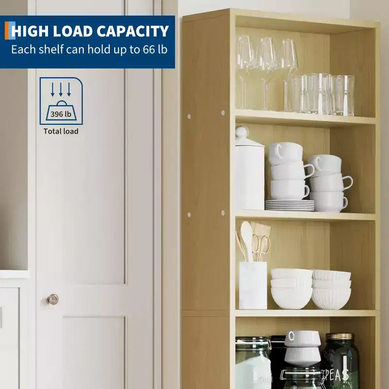 Libreria industriale a 6 ripiani, scaffale alto 161,5 cm in legno rustico con capacità di 113 kg, ripiani autoportanti per esporre oggetti per la casa e l'ufficio