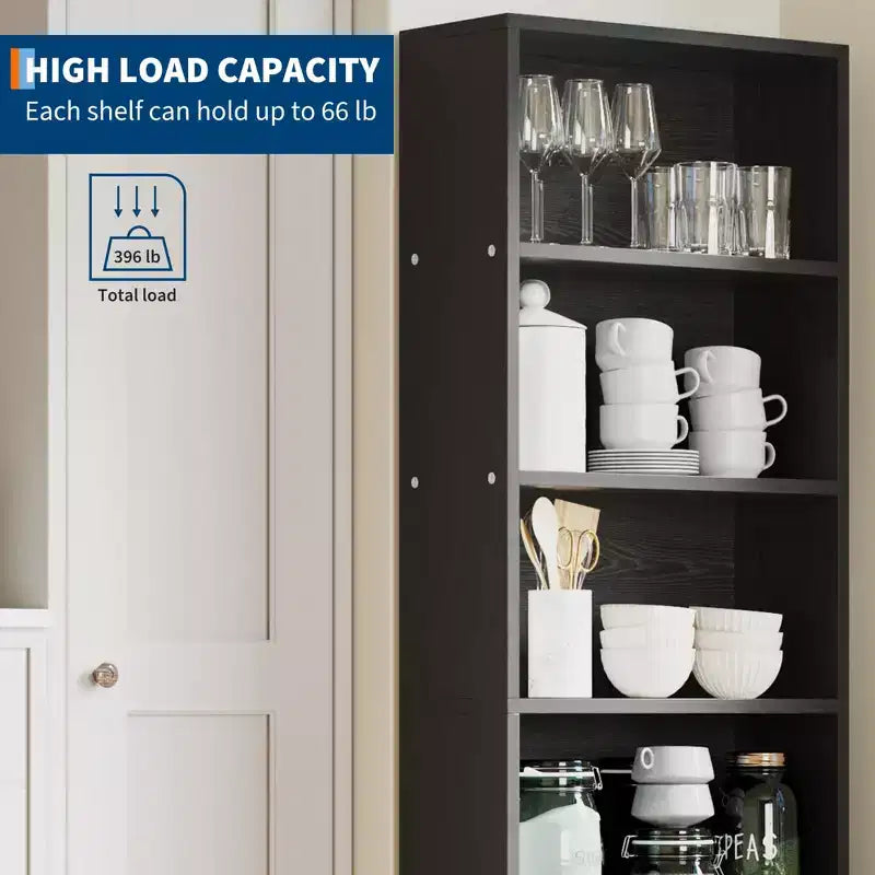 Libreria industriale a 6 ripiani, scaffale alto 161,5 cm in legno rustico con capacità di 113 kg, ripiani autoportanti per esporre oggetti per la casa e l'ufficio