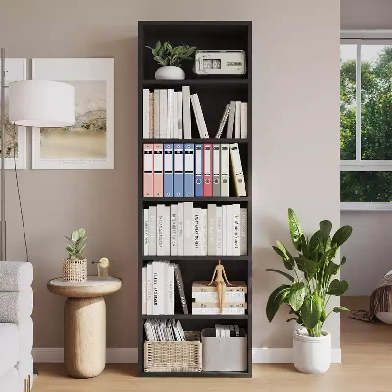 Libreria industriale a 6 ripiani, scaffale alto 161,5 cm in legno rustico con capacità di 113 kg, ripiani autoportanti per esporre oggetti per la casa e l'ufficio
