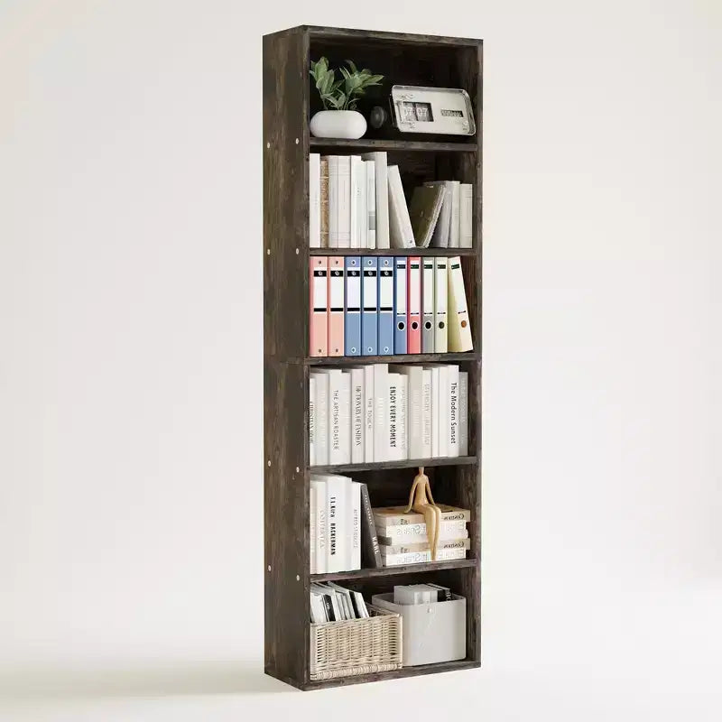 Libreria industriale a 6 ripiani, scaffale alto 161,5 cm in legno rustico con capacità di 113 kg, ripiani autoportanti per esporre oggetti per la casa e l'ufficio