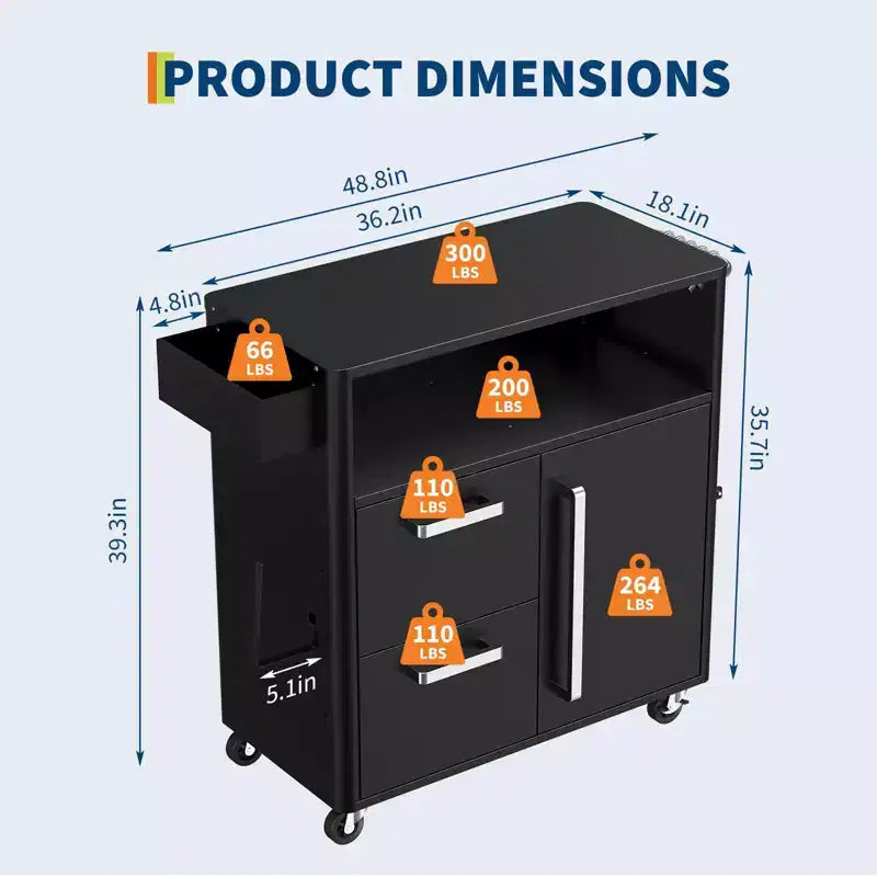Tavolo per Barbecue, Carrello da Bar Esterno con Armadietto, Carrello per Griglia con Armadietto, Isola Carrello da Cucina Multifunzione, Tavolo di Preparazione Cibo con Superficie in Acciaio Inossidabile