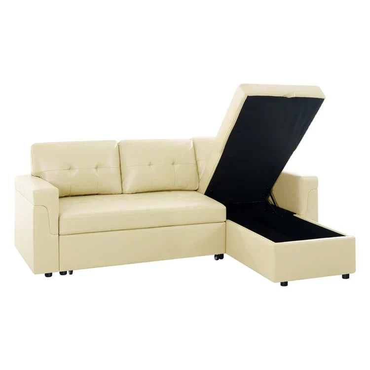 Canapé d'angle réversible convertible avec lit gigogne, méridienne de rangement et pieds durables