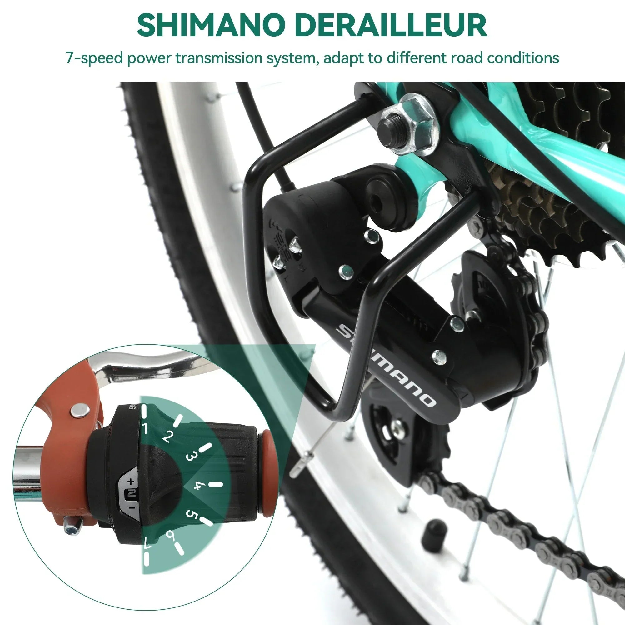 Moasis24/26 Vélo Cruiser 7 Vitesses, Vélo à Cadre Bas Ajustable, Vélo de Ville, Bicyclette