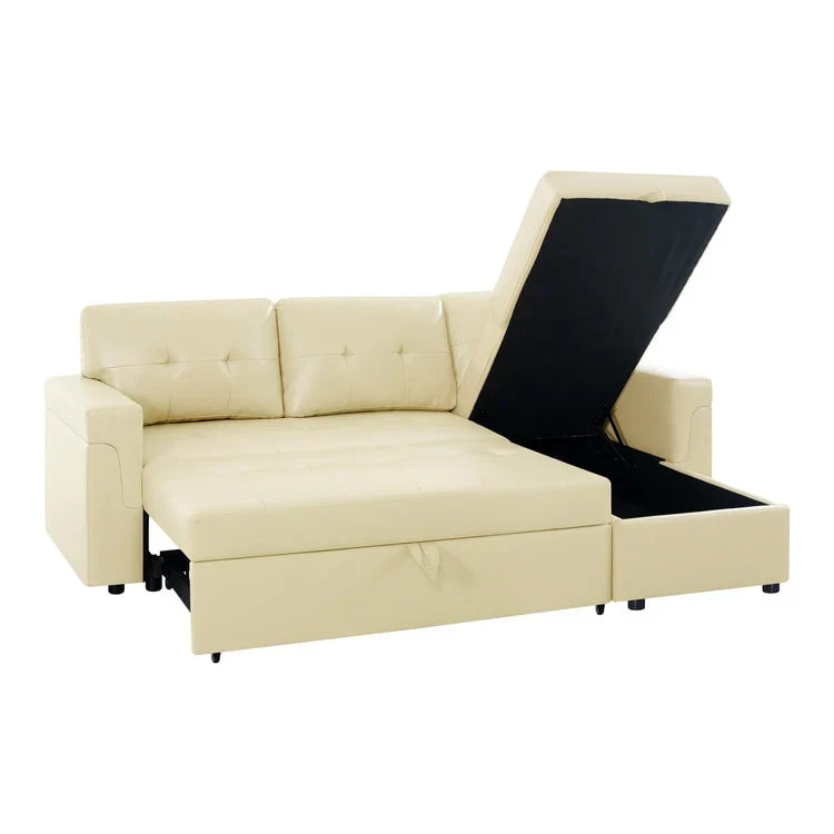 Canapé d'angle réversible convertible avec lit gigogne, méridienne de rangement et pieds durables