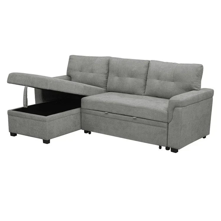 Canapé d'angle réversible convertible avec lit gigogne, méridienne de rangement et pieds durables