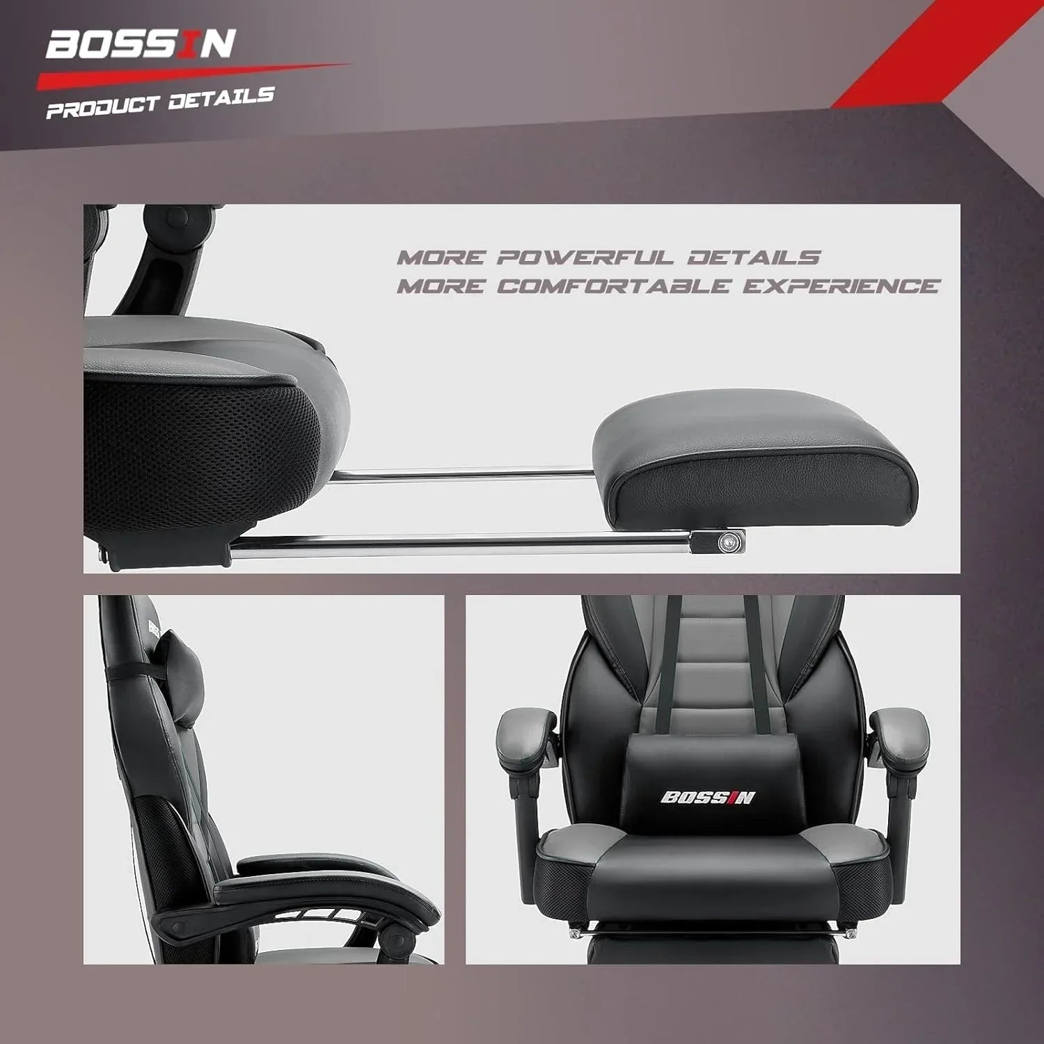 Chaise de jeu style course BOSSIN, fauteuil gamer grande taille 300 lb, chaise d'ordinateur à dossier haut