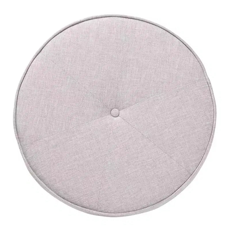 Pouf Ottomano Rotondo Imbottito – Stile Japandi, Beige Grigiastro e Marrone Noce
