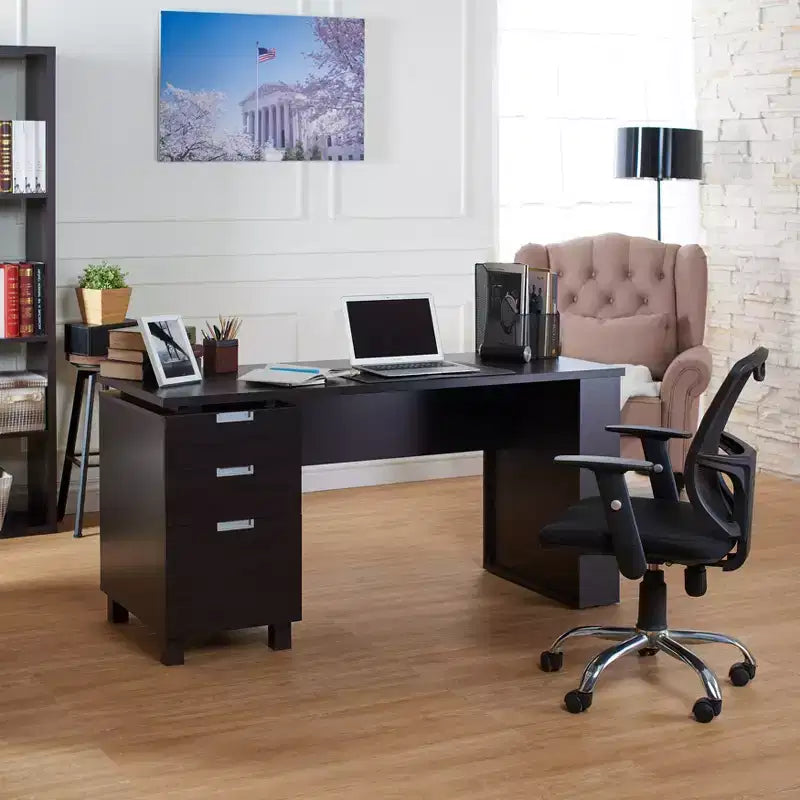 Scrivania da Ufficio Abella Espresso con Contenitore e Scaffali Laterali