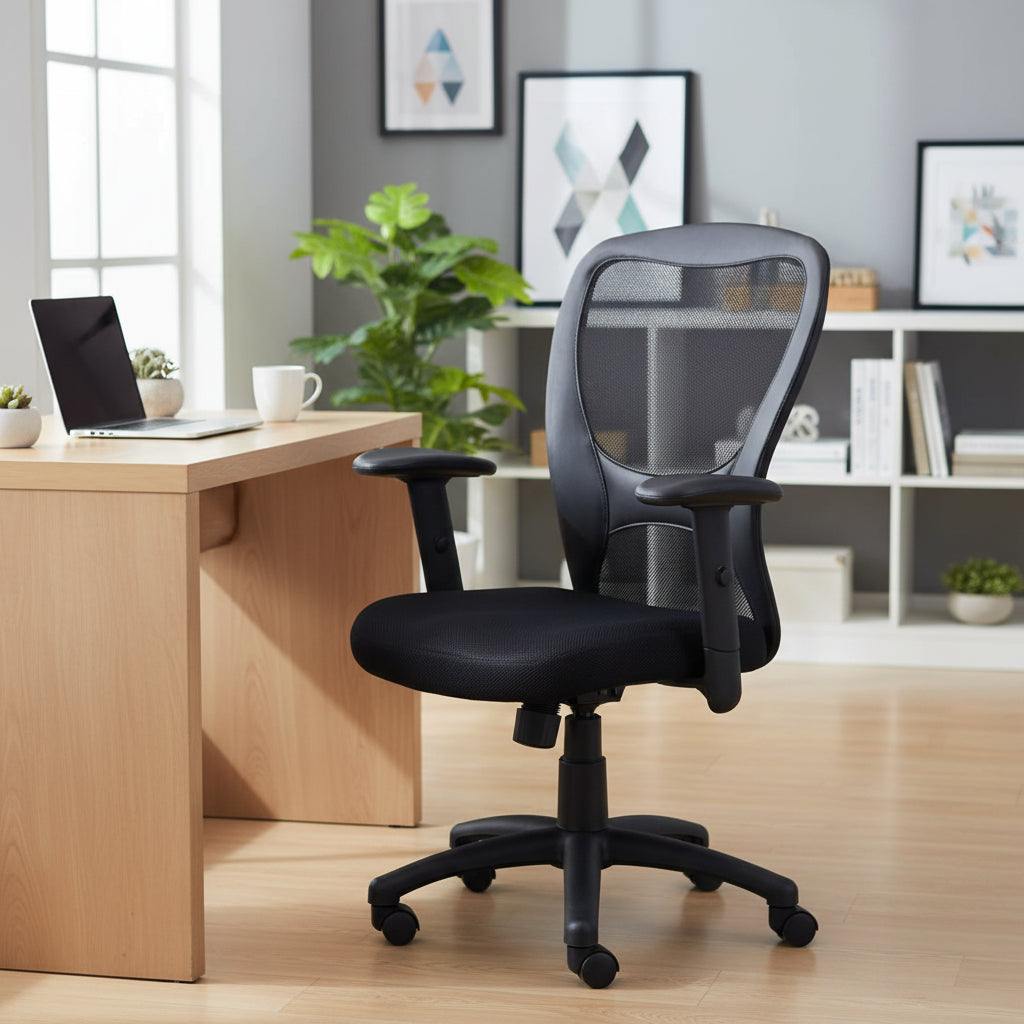 Mesh Task Chair with Adjustable Arms Black - Boss Office Products: Swivel, Ergonomic, Nylon Base