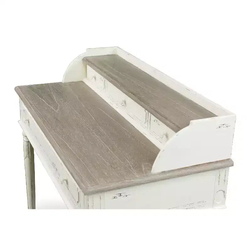 Scrivania in stile francese tradizionale – Bianco e marrone chiaro, 4 cassetti, piano in legno di Mindi