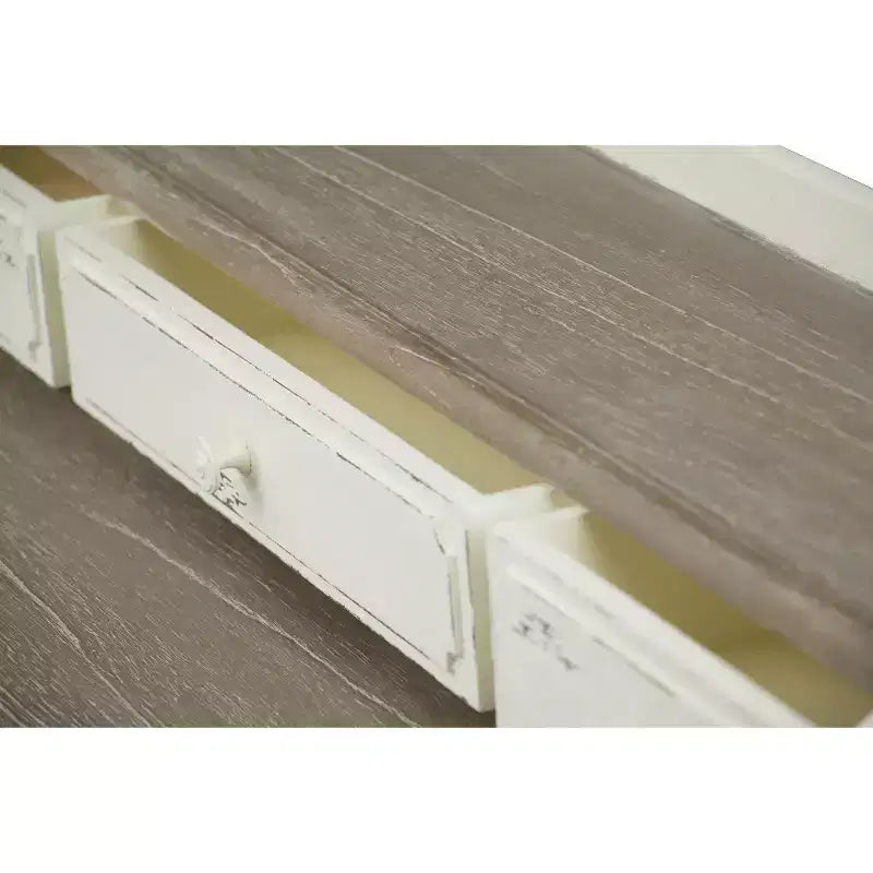 Scrivania in stile francese tradizionale – Bianco e marrone chiaro, 4 cassetti, piano in legno di Mindi