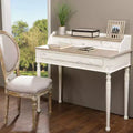 Scrivania in stile francese tradizionale – Bianco e marrone chiaro, 4 cassetti, piano in legno di Mindi
