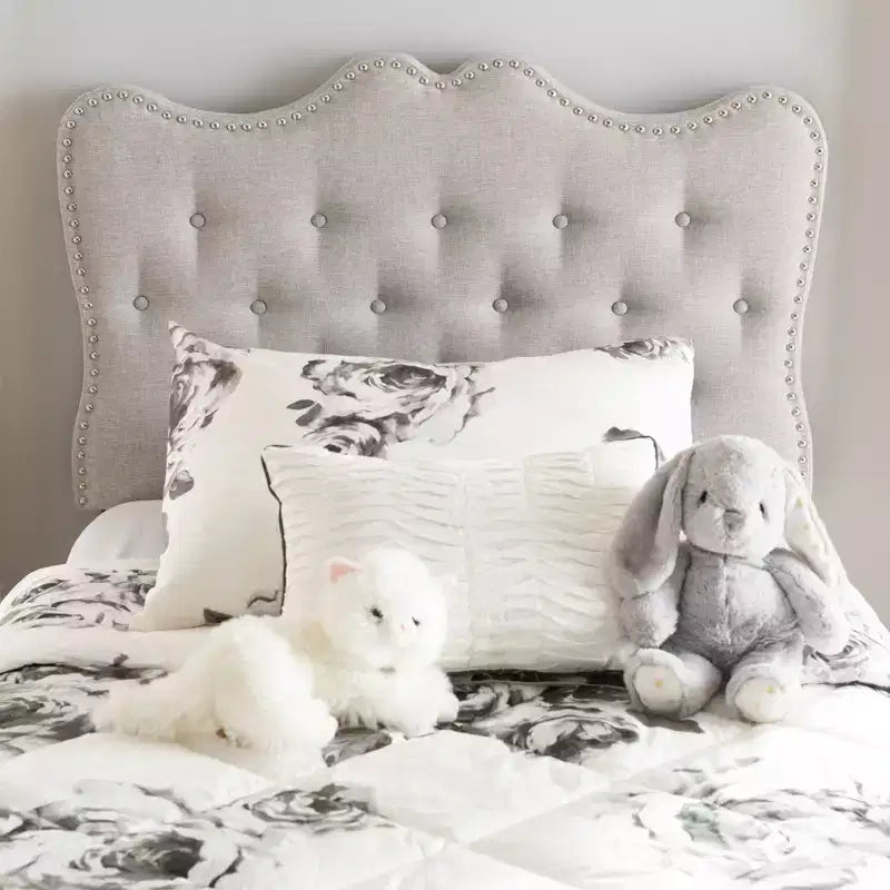 Testiera imbottita per letto singolo – Tessuto beige, trapuntatura capitonné