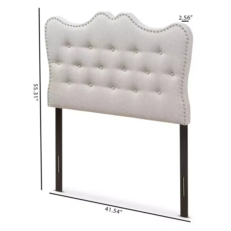Testiera imbottita per letto singolo – Tessuto beige, trapuntatura capitonné