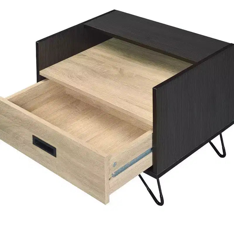 Tavolino d'appoggio Accent con cassetto portaoggetti – Finitura rovere e nero